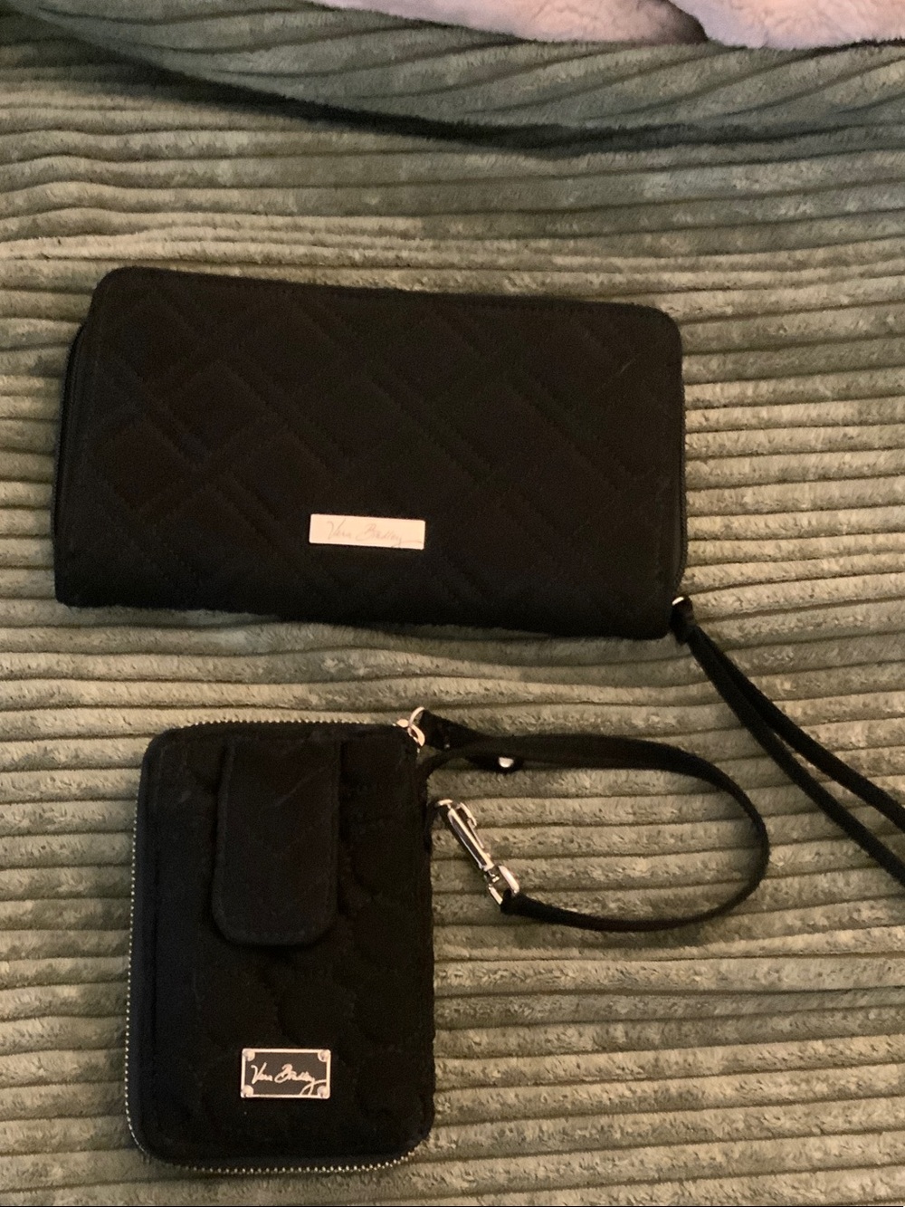 Vera Bradley Black Quilted Wristlet and Zip Card Case Set